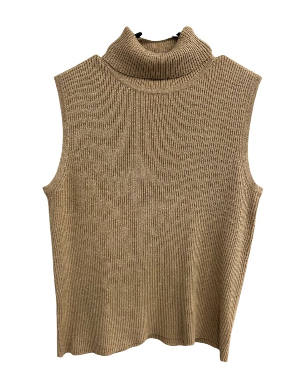 George Large Gold Sleeveless Ribbed Turtleneck Sweater Soft Knit Retro Minimalis